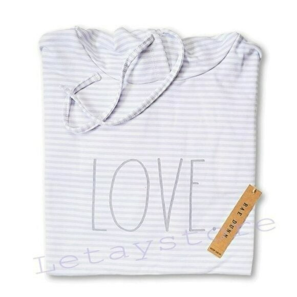 NWT Rae Dunn Ultra Soft "Love" Graphic Print Striped Sweatshirt Top Hoodie - Picture 4 of 5
